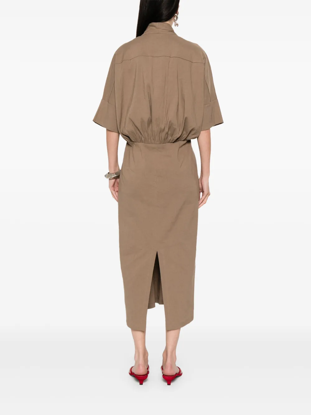Shop Fabiana Filippi V-neck Midi Dress In Brown