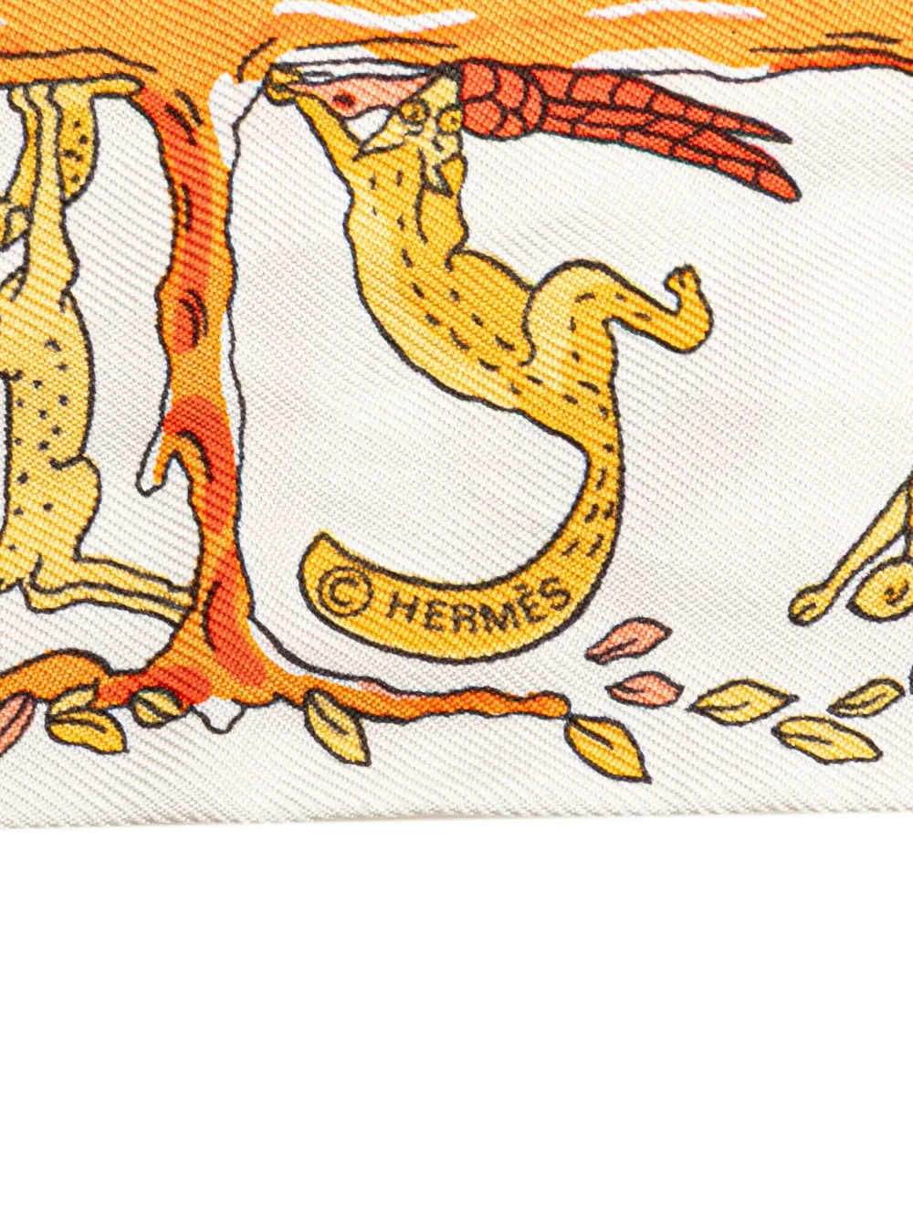 Pre-owned Hermes 20th Century Alphabet Twilly Silk Scarf Scarves In White