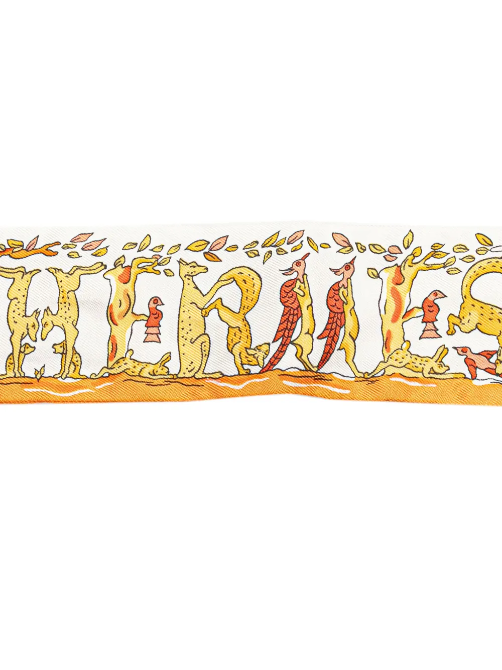 Pre-owned Hermes 20th Century Alphabet Twilly Silk Scarf Scarves In White