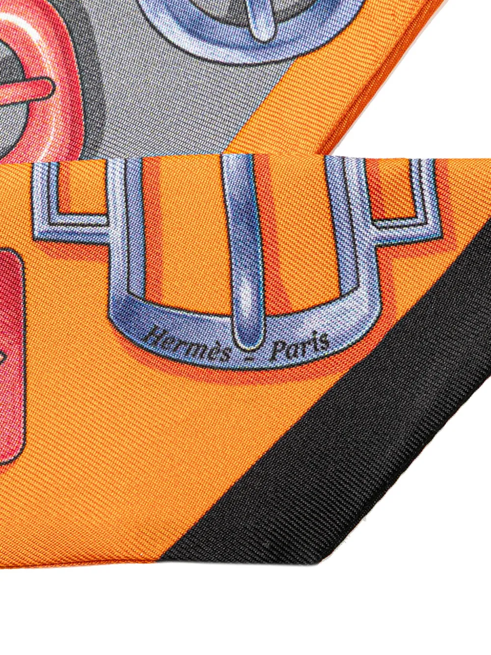 Pre-owned Hermes 20th Century Bouclerie D'attelage Silk Twilly Scarf Scarves In Black
