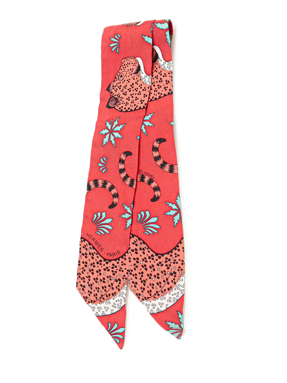 Hermès Pre-Owned 20th Century Les Leopards シルク ツイリースカーフ - レッド Hermès Pre-Owned 20th Century Les Leopards シルク ツイリースカーフ - レッド