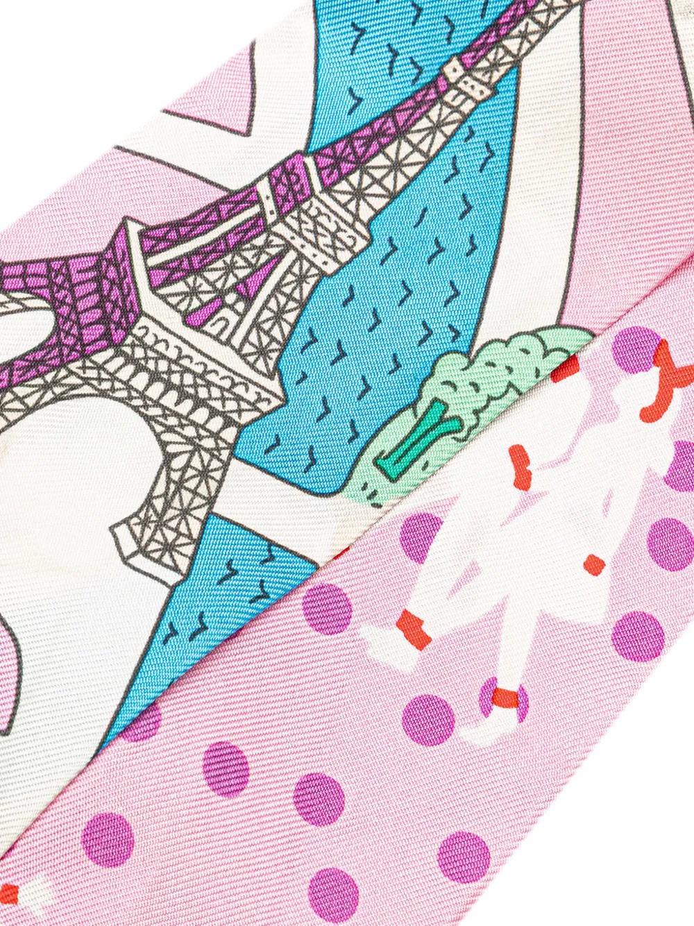 Pre-owned Hermes 20th Century Les Nouveaux Amoureux De Paris Twilly Silk Scarf Scarves In Pink