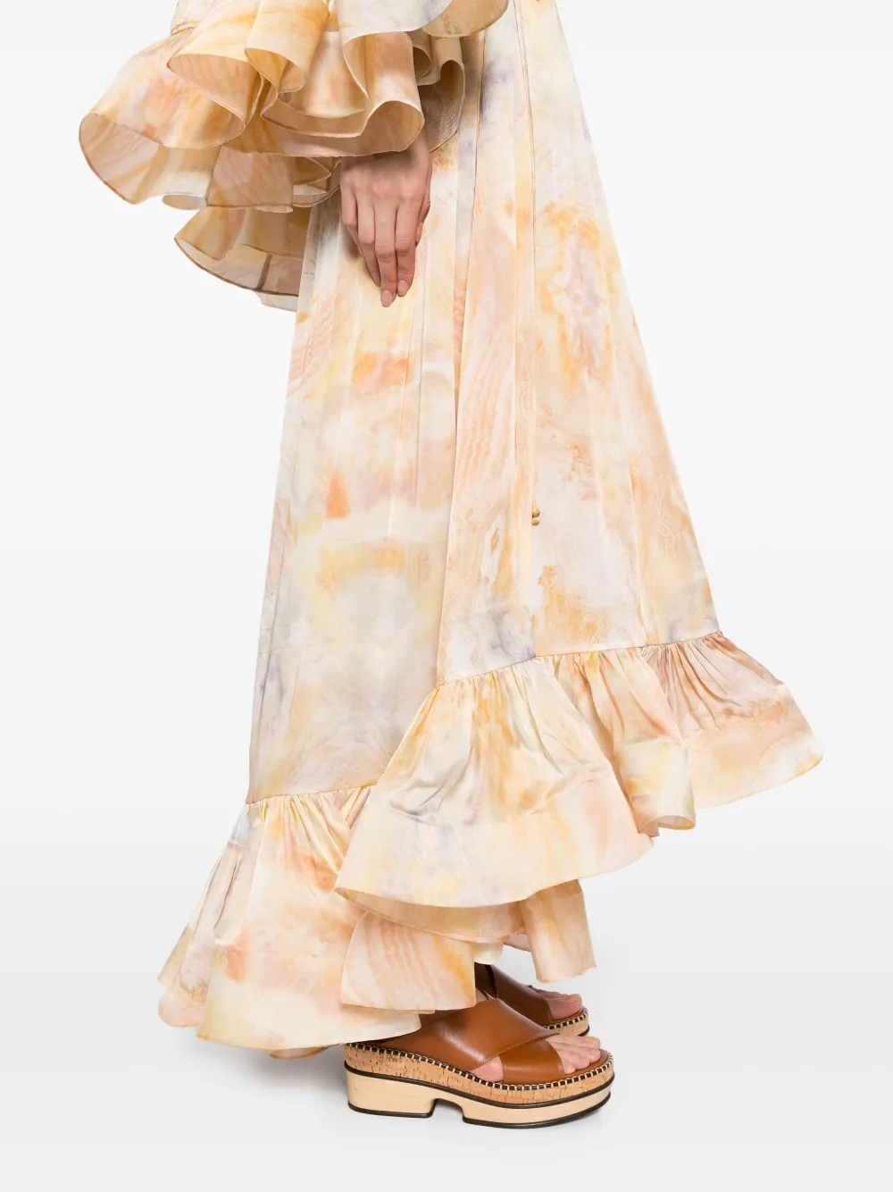 Zimmermann Womens Balance Flounce Silk Maxi Skirt Honey Agate In Yellow