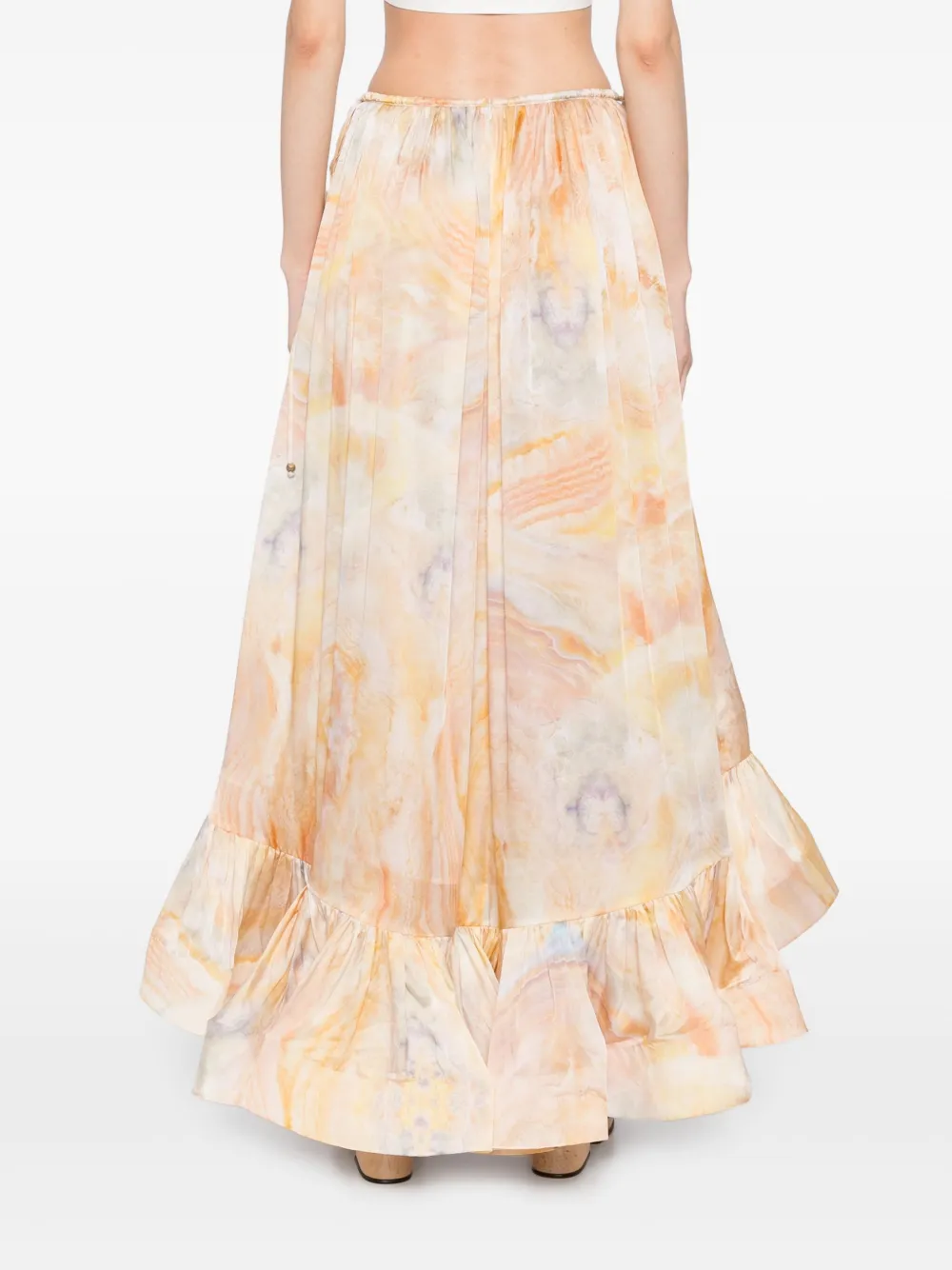 Zimmermann Womens Balance Flounce Silk Maxi Skirt Honey Agate In Yellow
