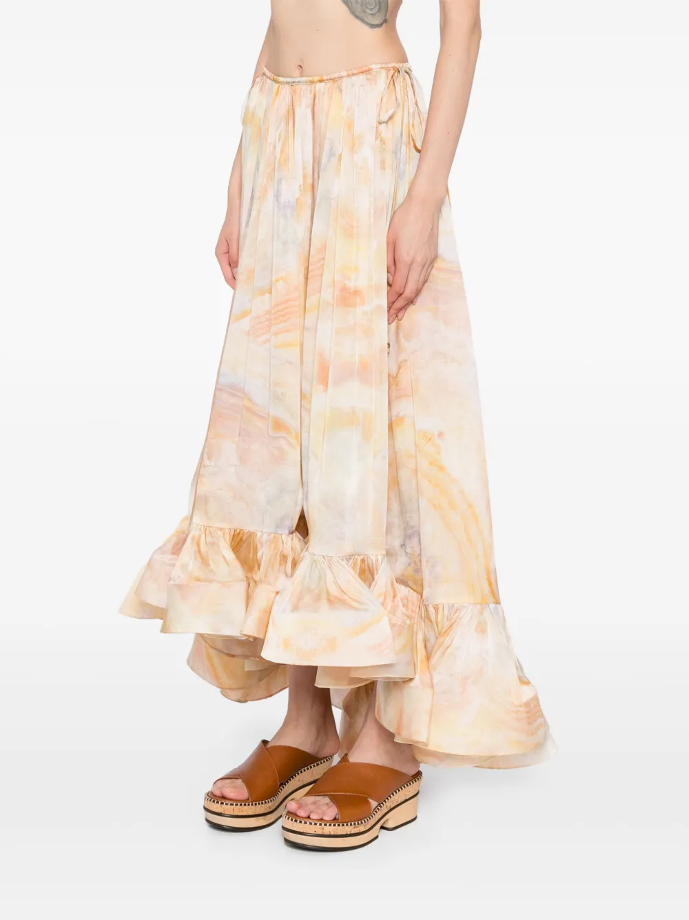 Zimmermann Womens Balance Flounce Silk Maxi Skirt Honey Agate In Yellow