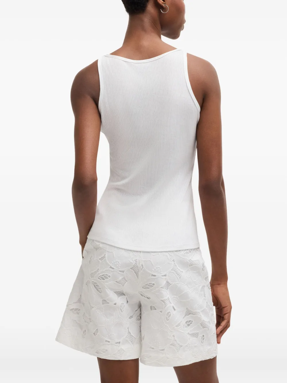 BOSS Geribbelde tanktop Wit