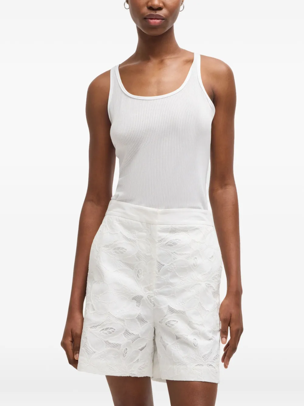 BOSS Geribbelde tanktop Wit