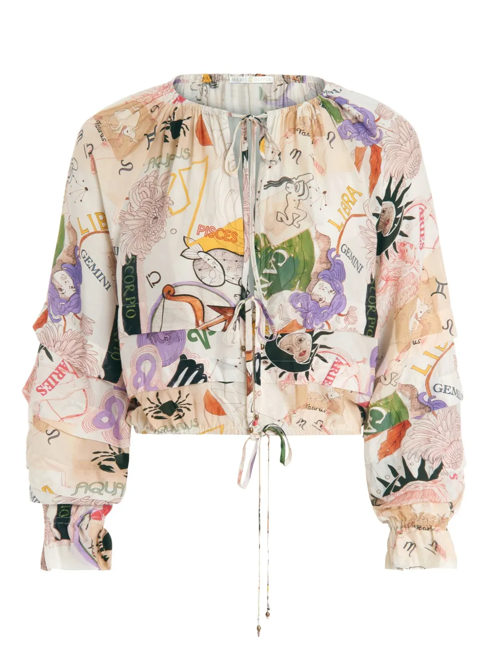 Marie Oliver Umi blouse met grafische print Beige