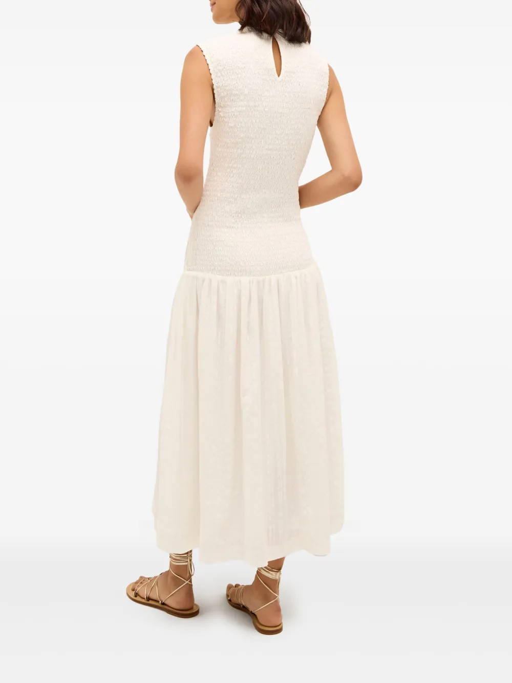 MARIE OLIVER PORTER SMOCKED-BODICE MIDI DRESS