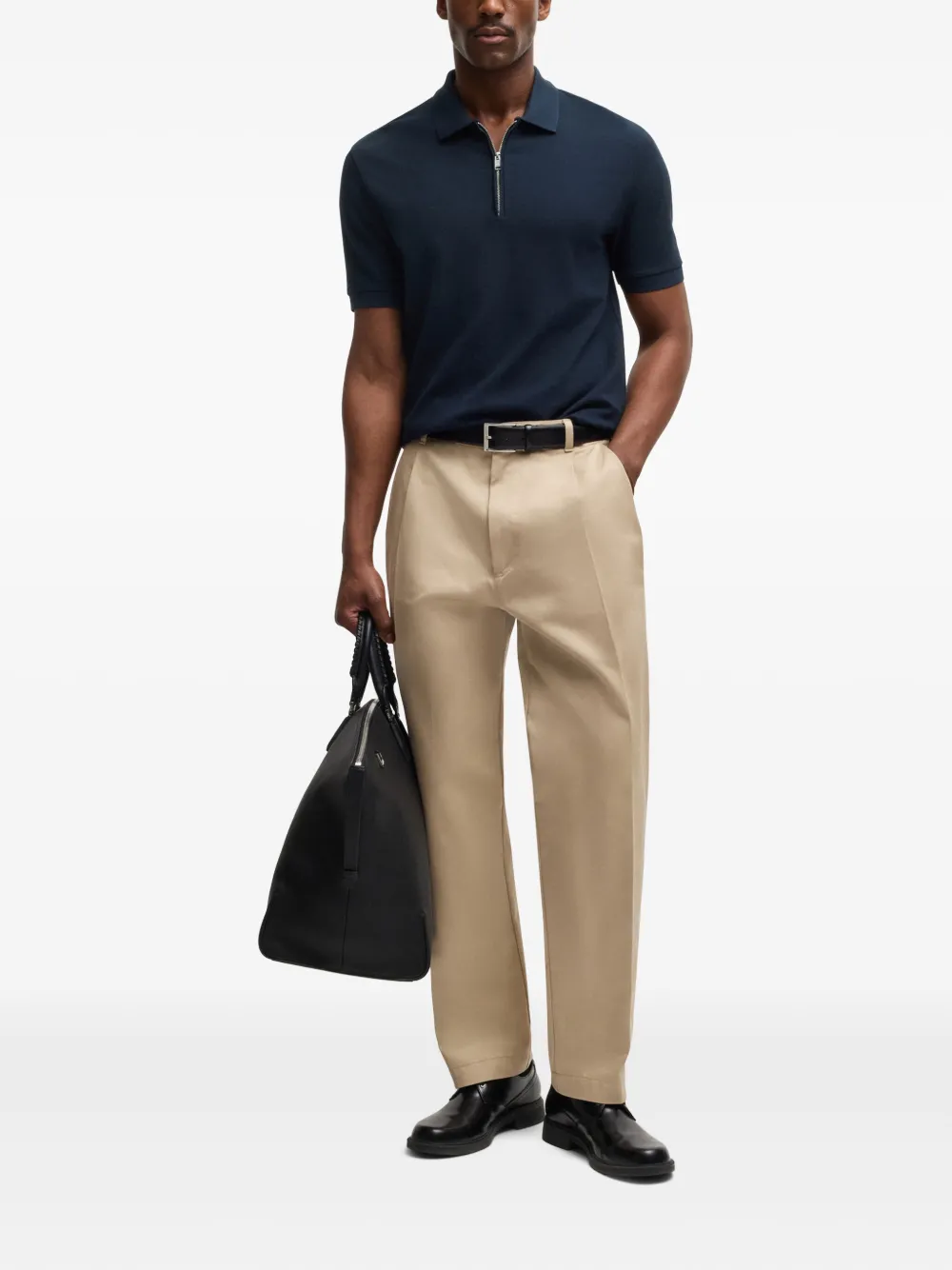 BOSS Fijngebreid poloshirt - Blauw