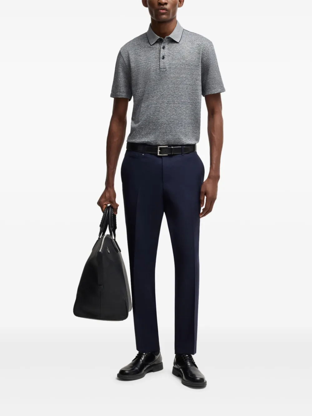 BOSS Poloshirt van linnenblend - Grijs