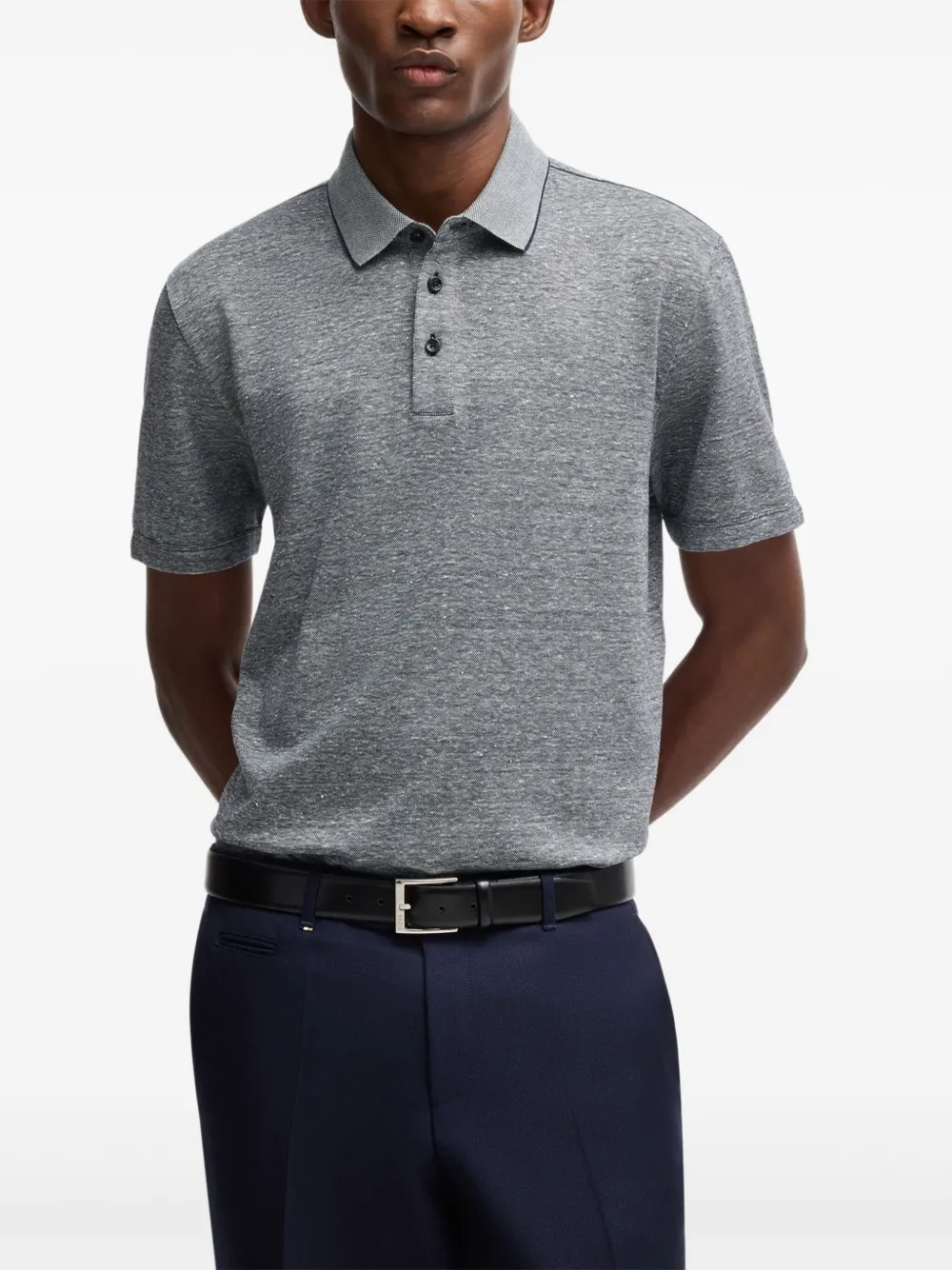 BOSS Poloshirt van linnenblend Grijs