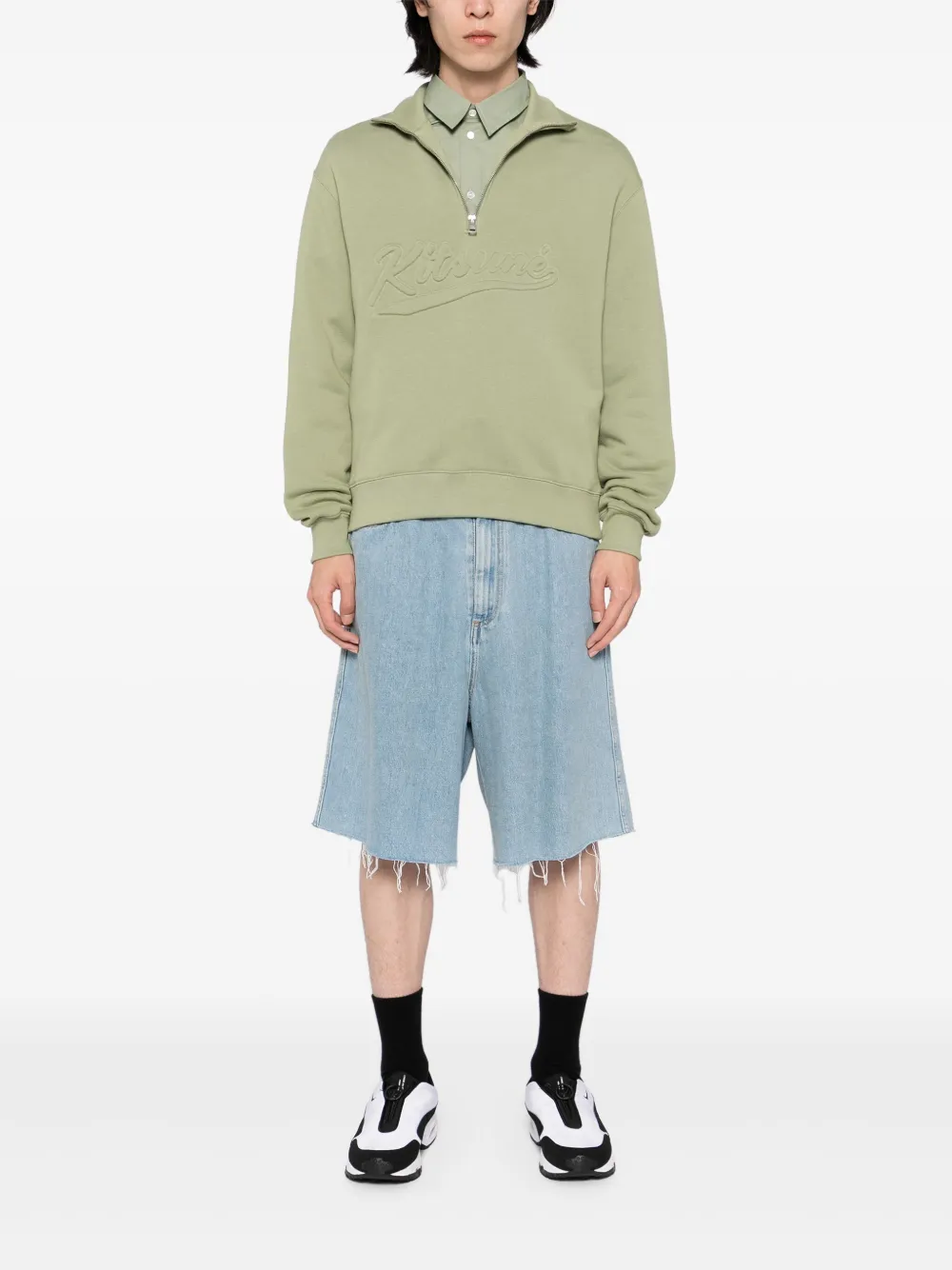 Maison Kitsuné Sweater met halve rits Groen