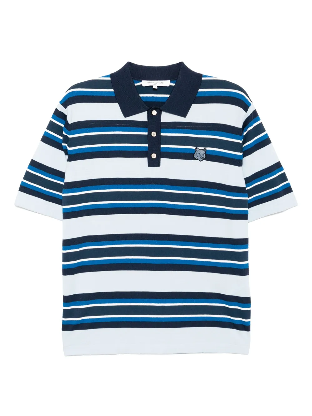 Maison Kitsuné Fijngebreid gestreept poloshirt met Bold Fox Head-patch Blauw