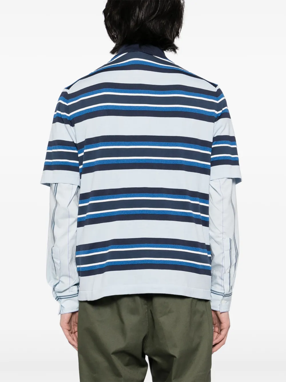 Maison Kitsuné Fijngebreid gestreept poloshirt met Bold Fox Head-patch Blauw
