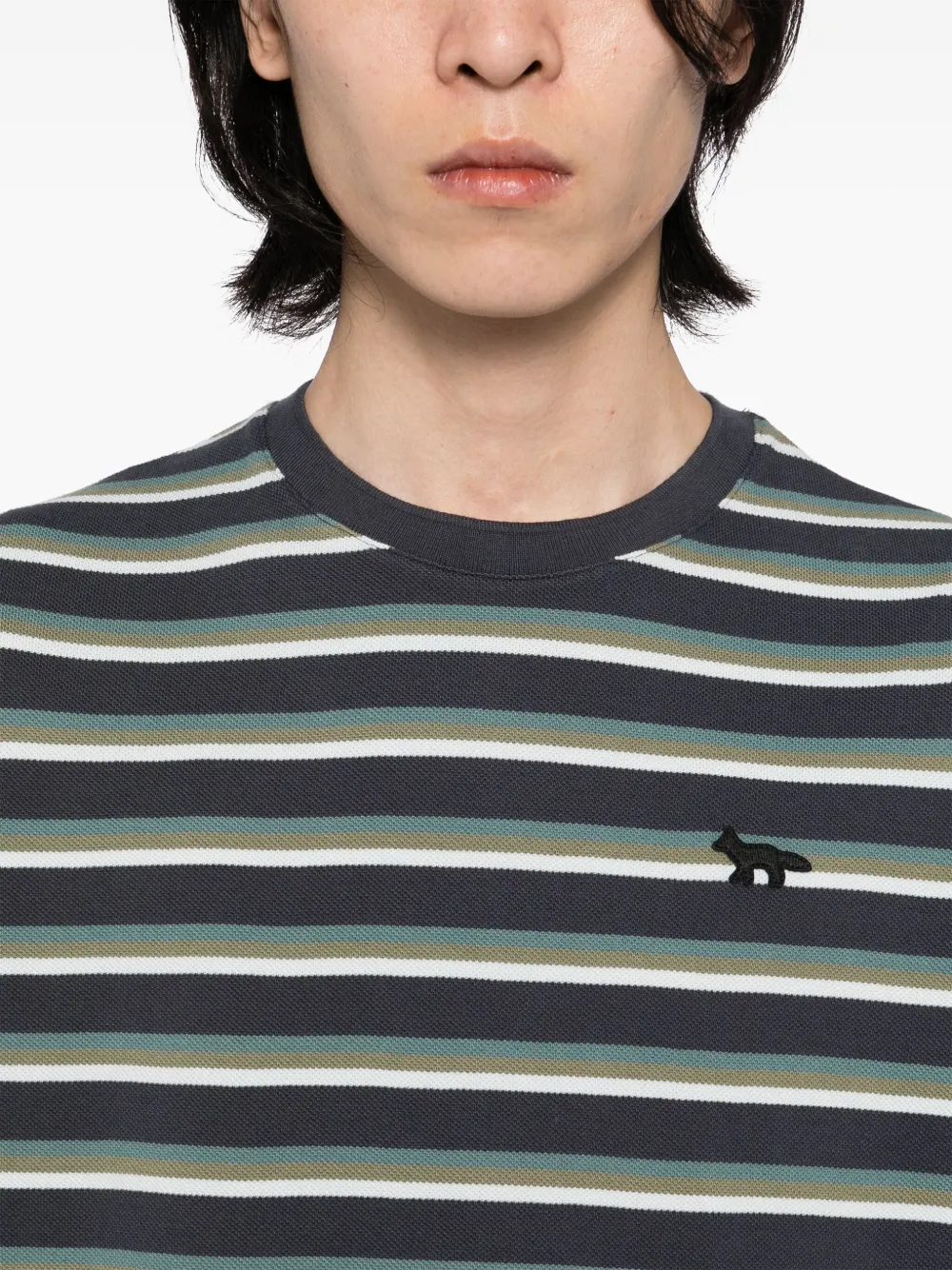 Maison Kitsuné Gestreept T-shirt met Profile Fox-patch Blauw