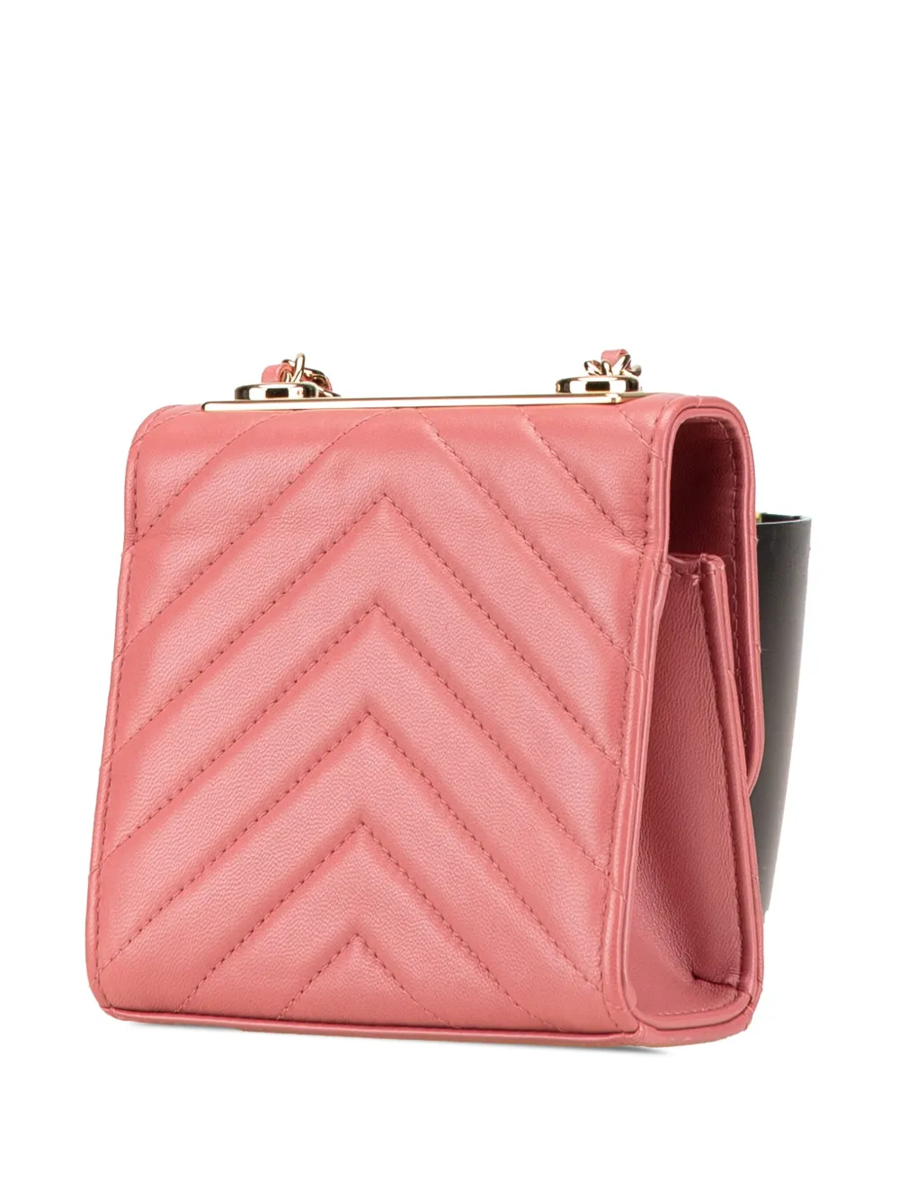 Pre-owned Chanel 2019 Mini Chevron Lambskin Trendy Cc Chain Wallet Crossbody Bag In Pink