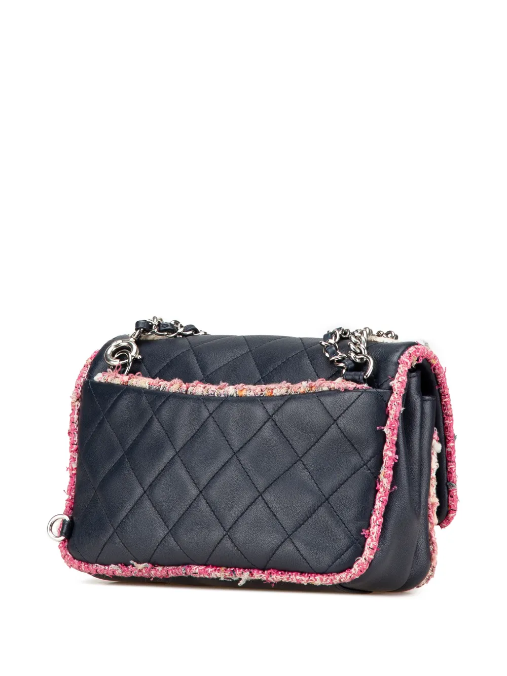 Pre-owned Chanel 2019 Quilted Lambskin And Tweed Elegant Trim Flap Satchel In Blue