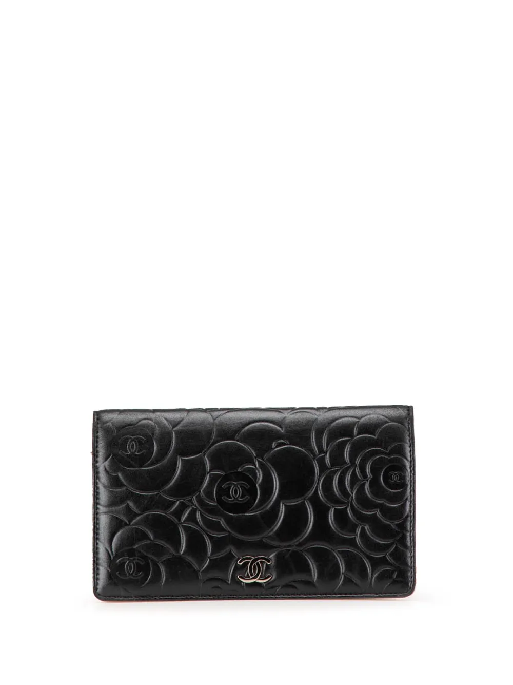 CHANEL Pre-Owned 2009 Embossed Lambskin Camellia Bifold Wallet long wallets | Black | Image 1