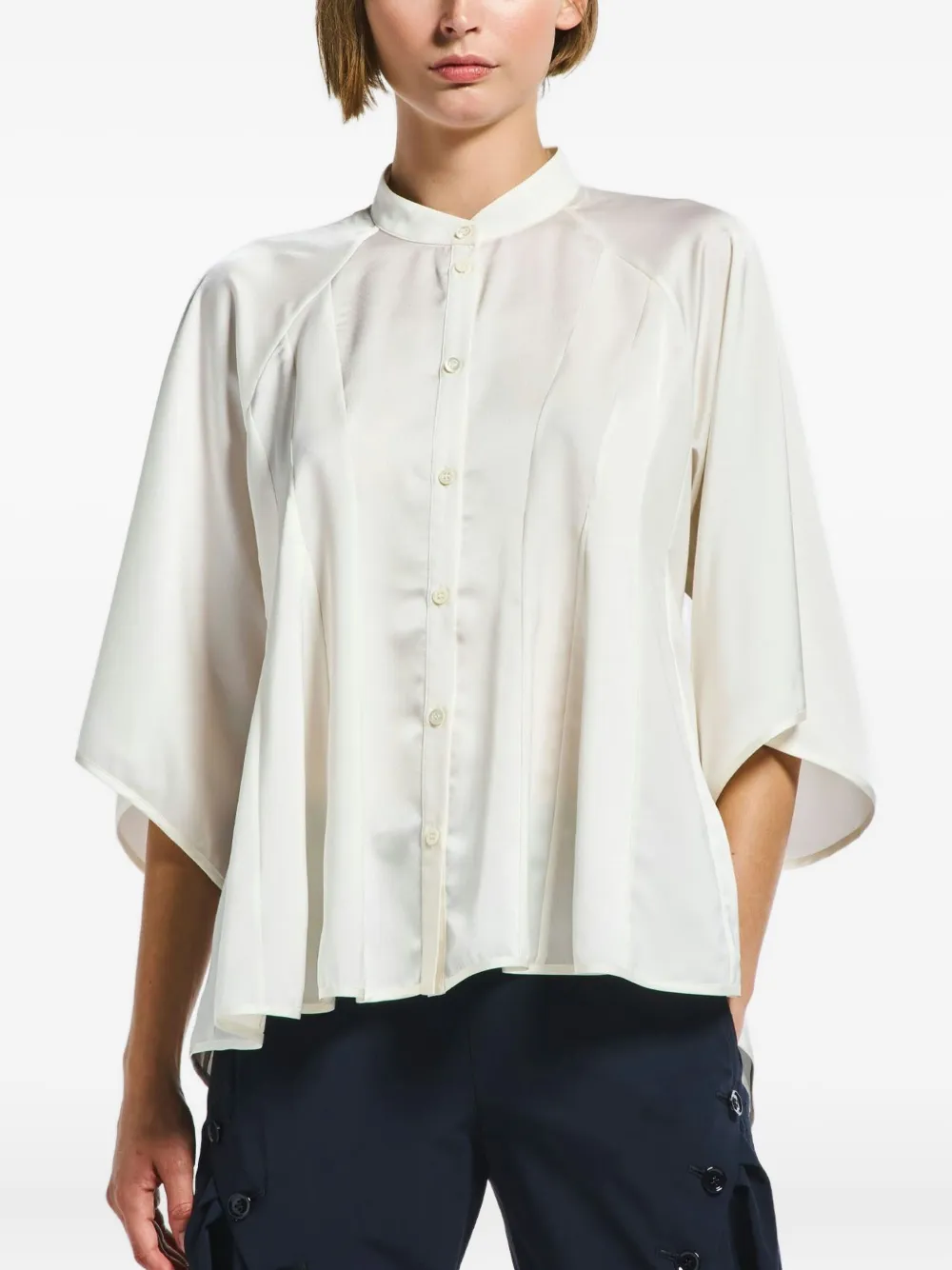 High pleated blouse - Wit