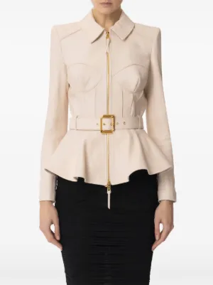 【25SS】 ELISABETTA FRANCHI ペプラム付き レザージャケット 25SS】 ELISABETTA FRANCHI ペプラム付き レザージャケット