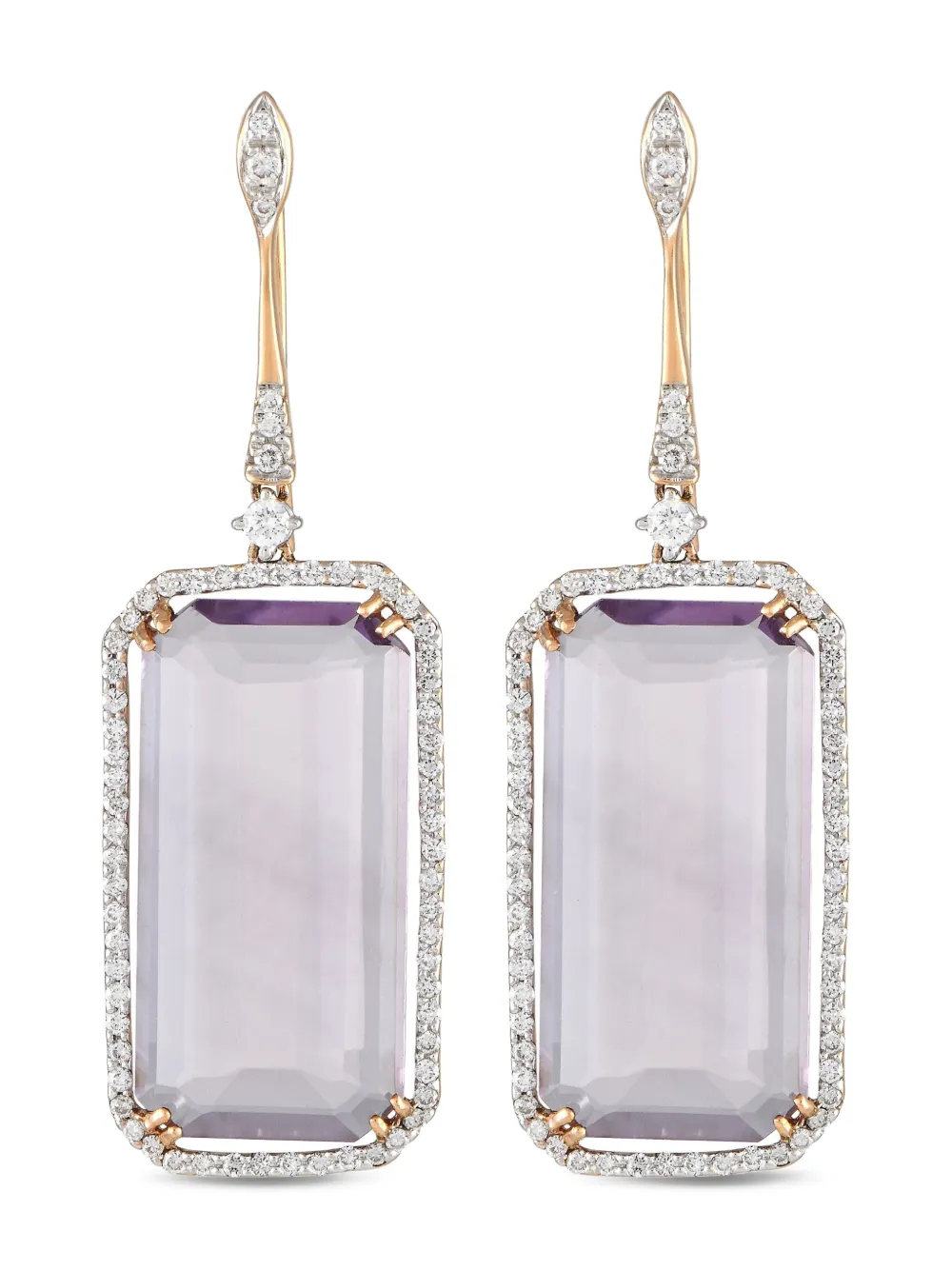 18K yellow gold diamond and amethyst drop earrings