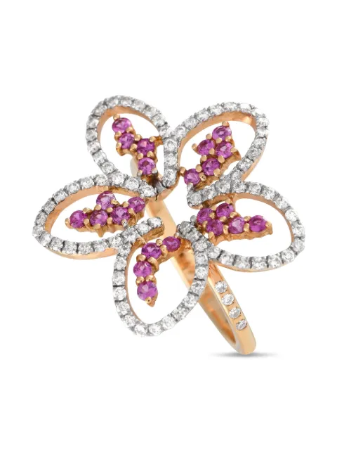 Casato anillo Dainty Flower en oro amarillo de 18kt con diamantes y zafiro