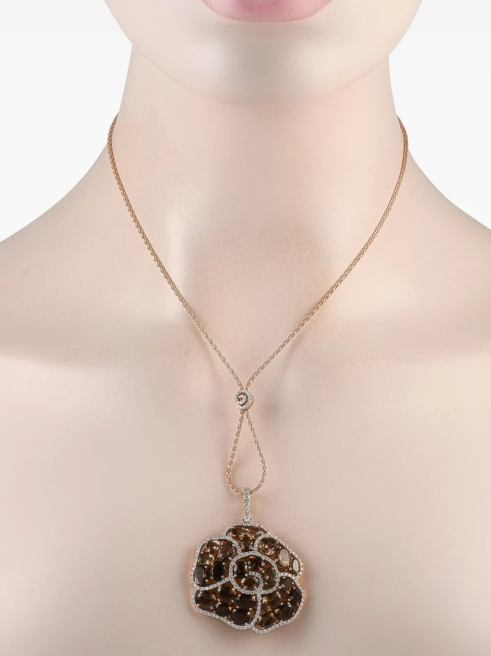 Casato 18K rose gold diamond and smoky quartz floral necklace | Image 2