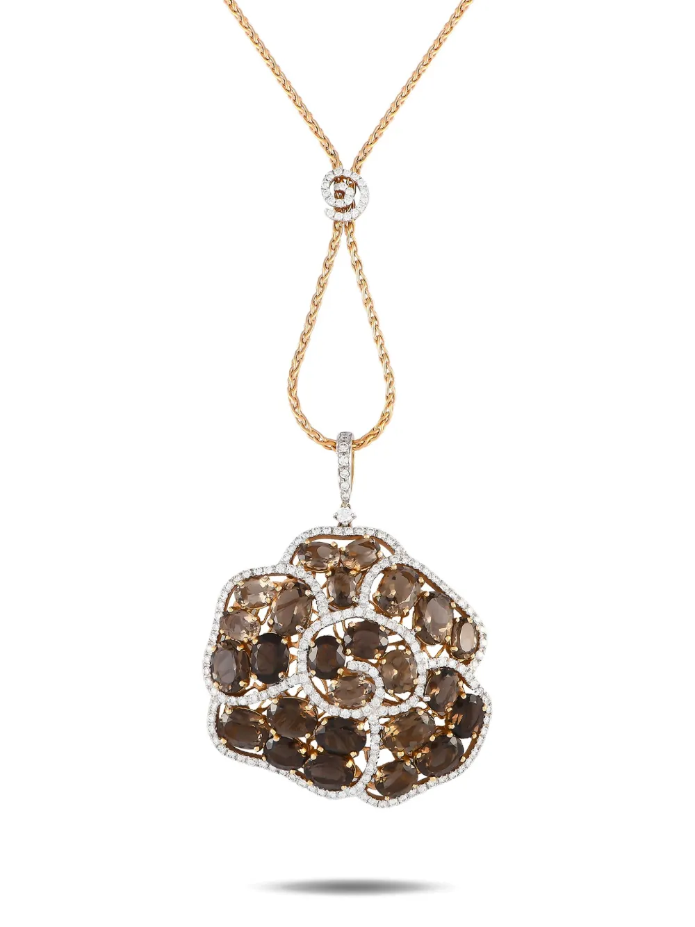 Casato 18K rose gold diamond and smoky quartz floral necklace - ピンク Casato 18K rose gold diamond and smoky quartz floral necklace - ピンク