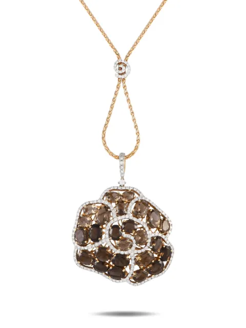 Casato 18K rose gold diamond and smoky quartz floral necklace 