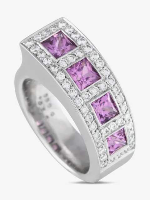 Bucherer bague en or blanc et jaune 18ct pavée de diamants et sertie de saphirs