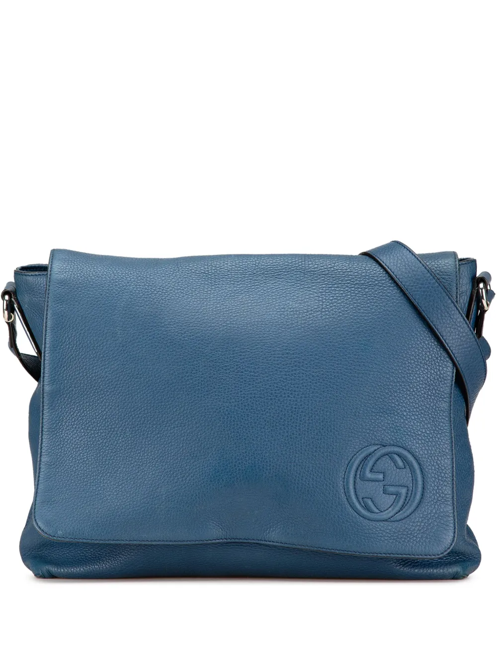 Pre-owned Gucci 2000-2015 Pebbled Calfskin Soho Messenger Bag Crossbody Bag In Blue