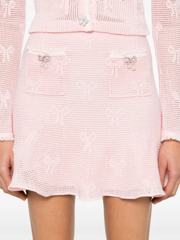 Self-Portrait bow-detail Crochet Mini Skirt | Pink | FARFETCH