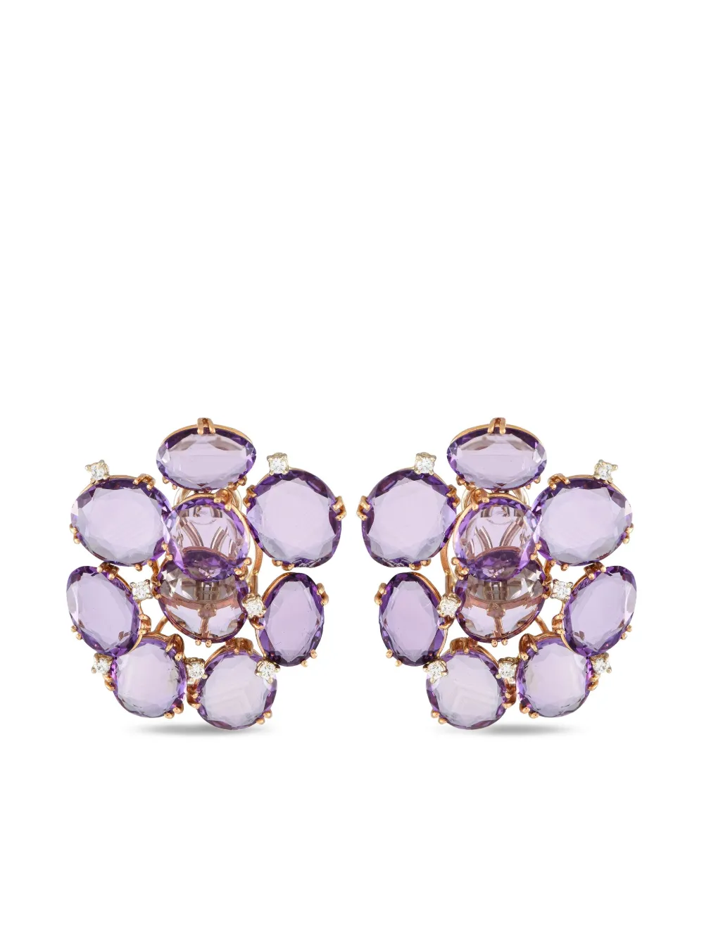 Pre-owned Casato 18k Rose Gold Diamonds And Amethysts Earrings In Pink