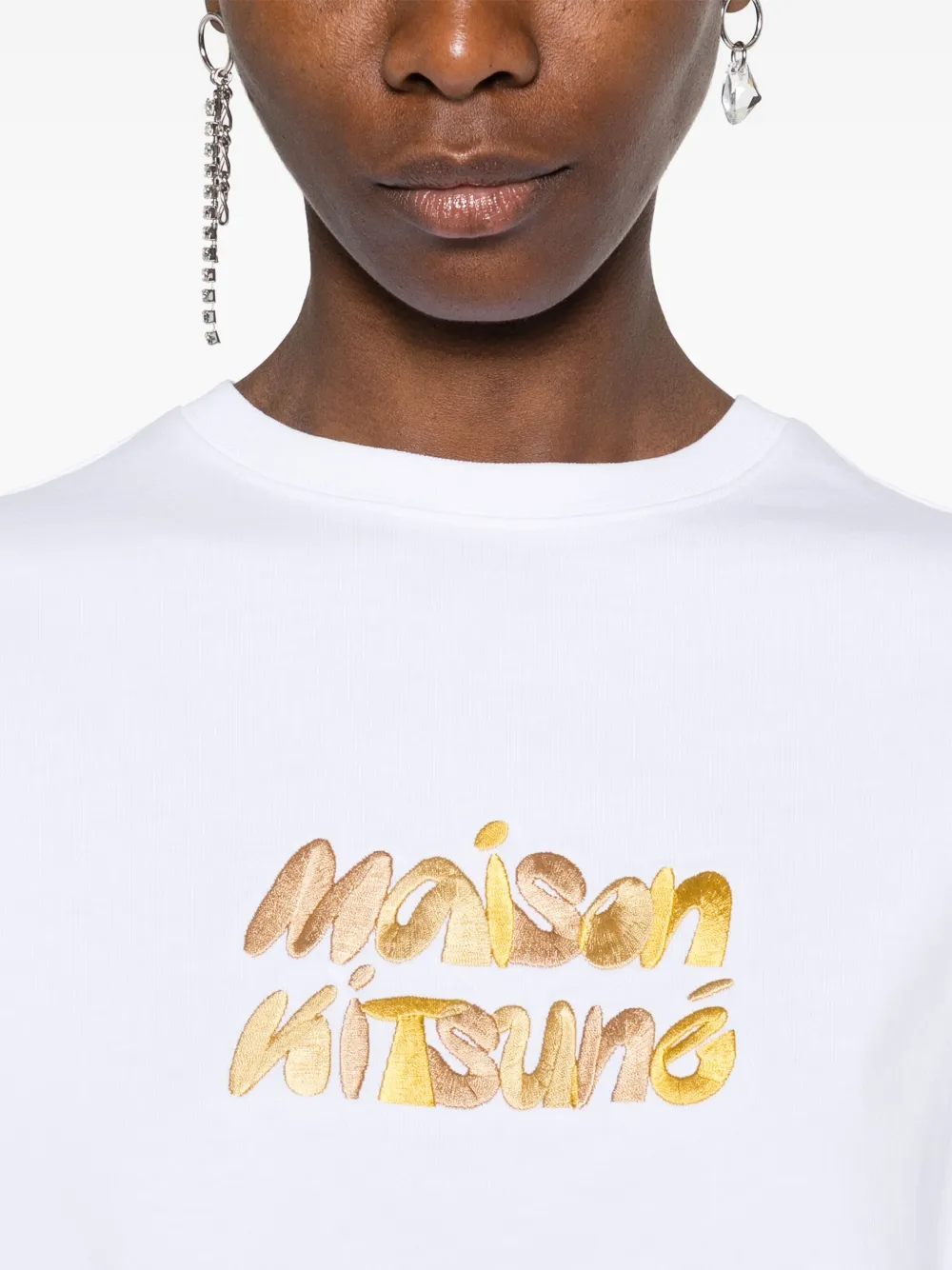 Maison Kitsuné T-shirt met geborduurd logo Wit