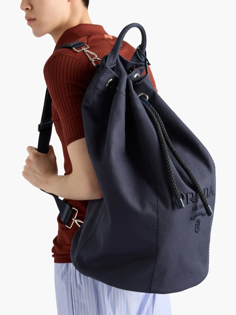 Prada Rugzak met trekkoord Blauw