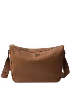 Prada logo-plaque Leather Messenger Bag | Brown | FARFETCH