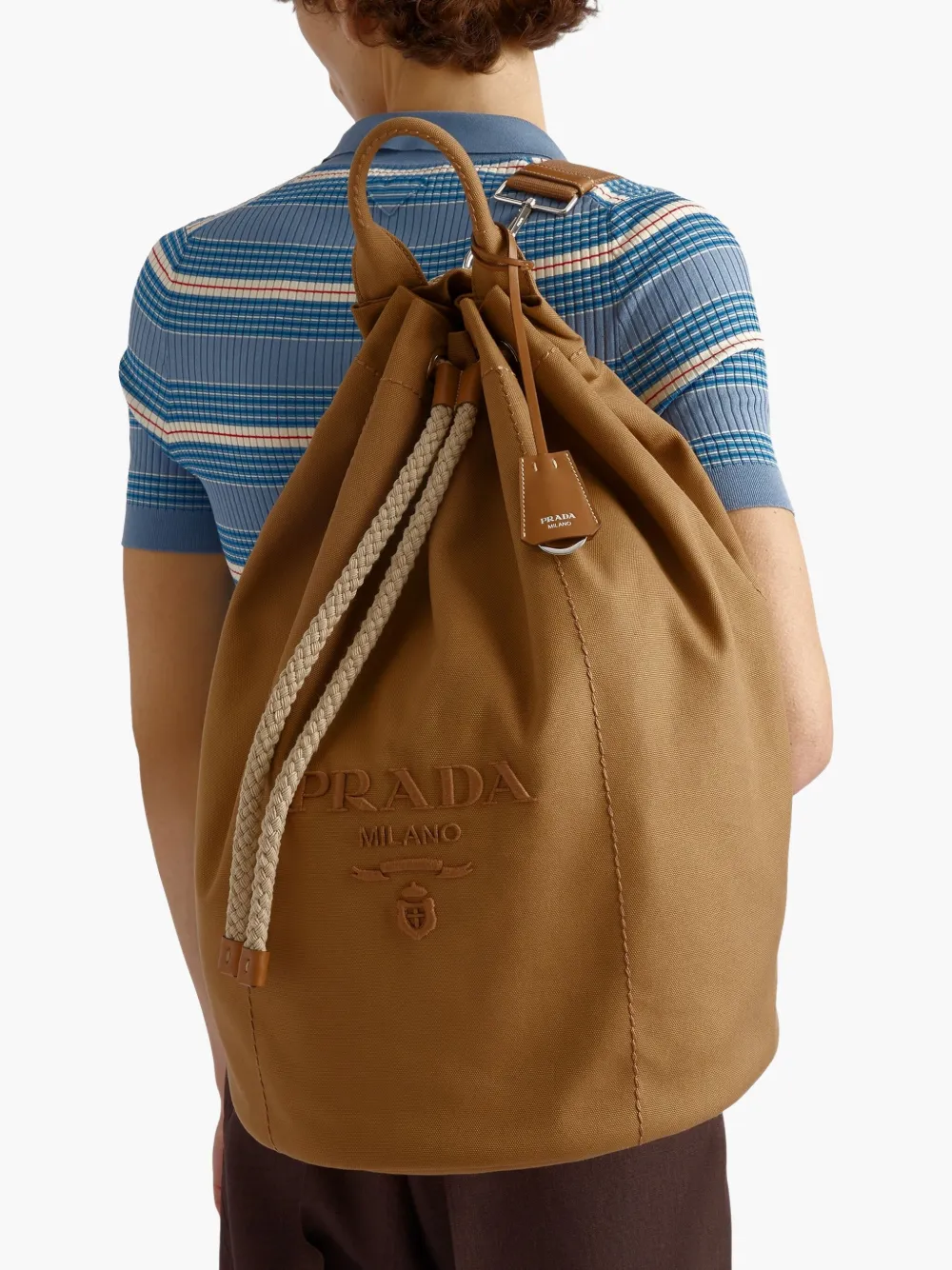 Prada Structured Leather Backpack With Logo Zipper Closure