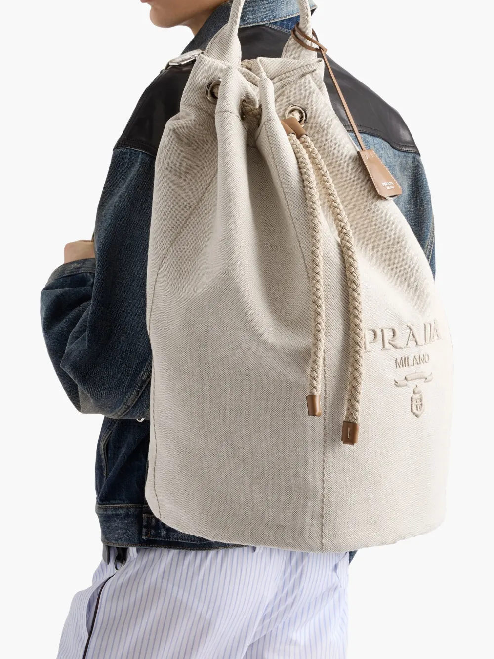 Prada Structured Leather Backpack With Logo Zipper Closure