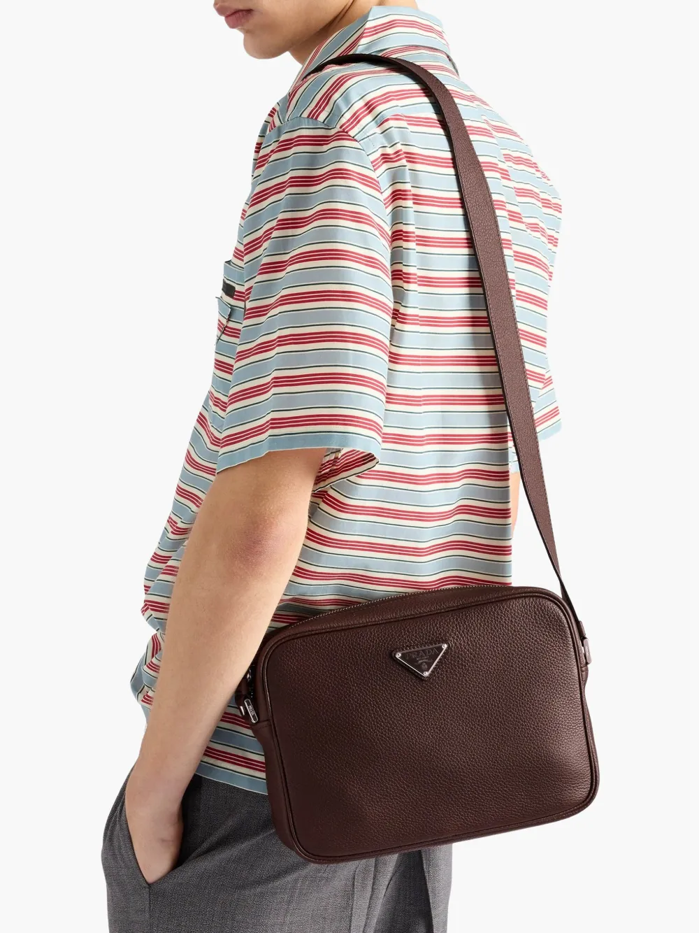 Prada Leren crossbodytas met textuur - Bruin