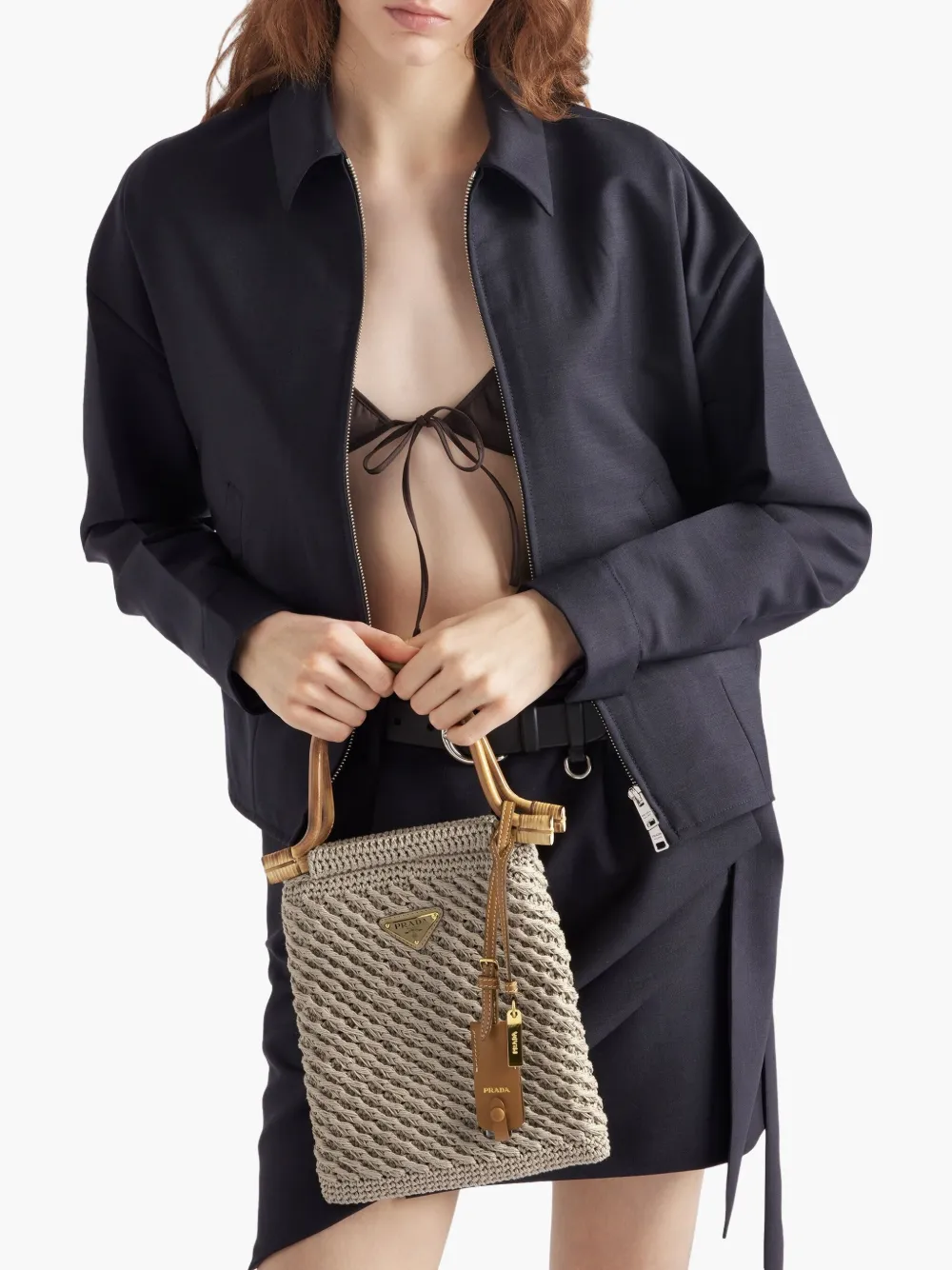 Prada Geweven shopper Beige