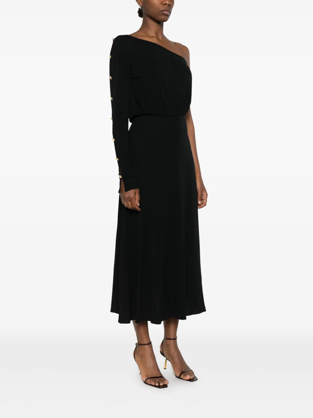 ELISABETTA FRANCHI ONE-SHOULDER MIDI DRESS