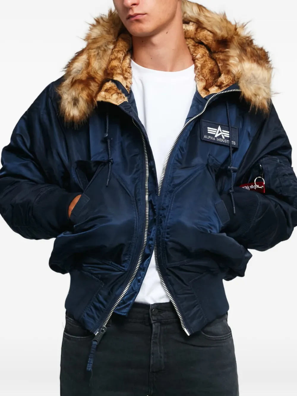Alpha Industries 45P faux fur-trimmed hooded bomber jacket | Blue | Image 1