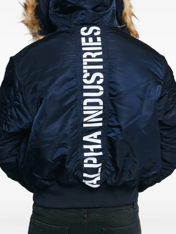Alpha Industries 45P Faux fur-trimmed Hooded Bomber Jacket Blue