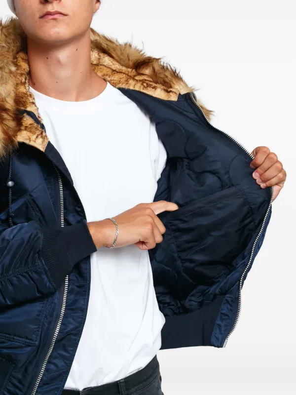 Alpha Industries 45P Faux fur-trimmed Hooded Bomber Jacket | Blue