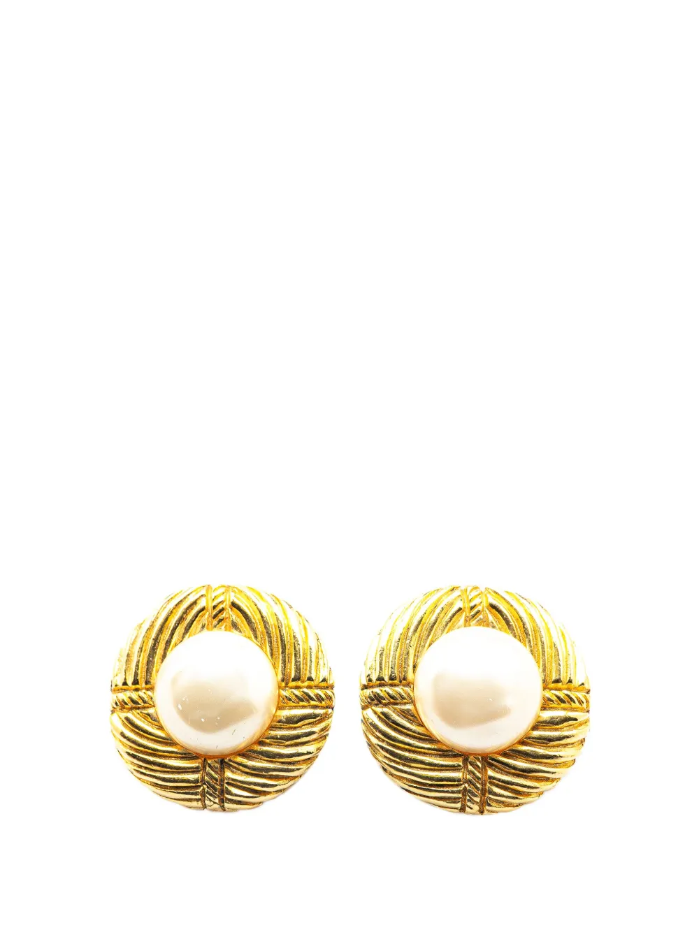 CHANEL Pre-Owned 1970-1980 Gold Plated Round Faux Pearl Clip on Earrings costume earrings | Gold | Image 1