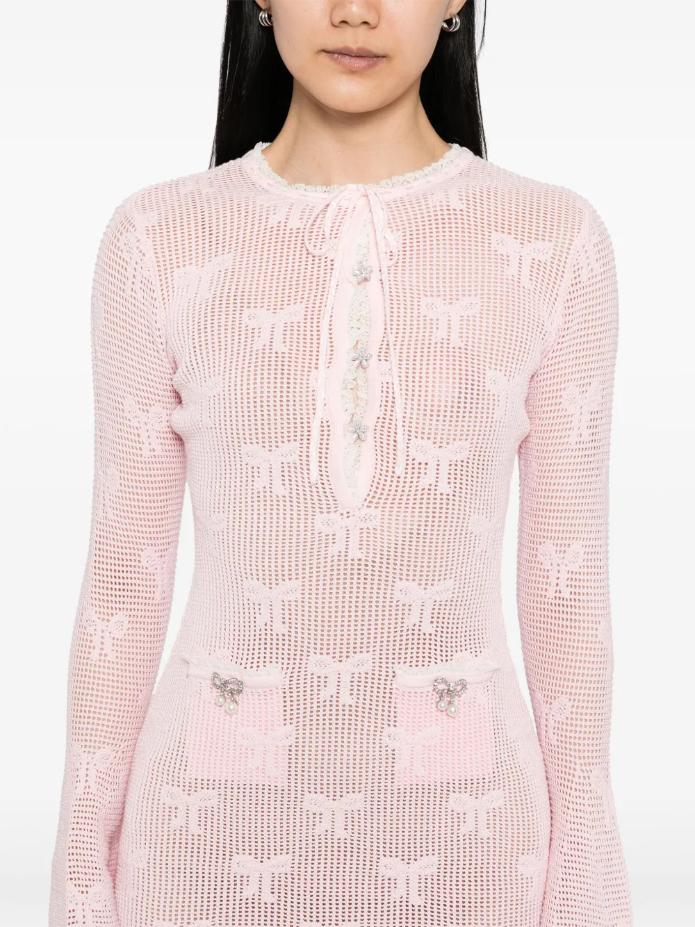 Self-Portrait Bow mini-jurk Roze