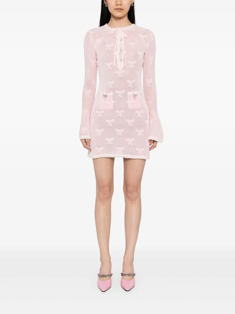 Self-Portrait Bow mini-jurk - Roze