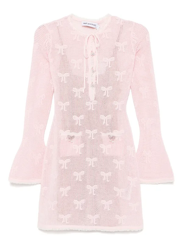 open lace back dress Self-Portrait Sequin Boucle Bow Mini Dress Pink – Leigh's of Breton Village main image 0