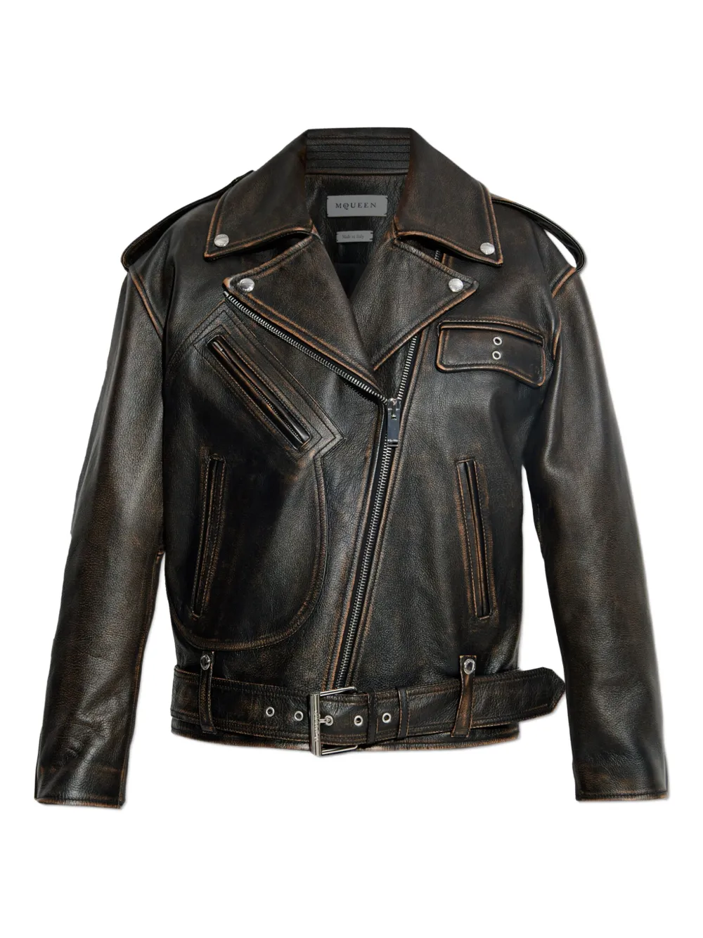 Alexander Mcqueen Leather Biker Jacket In Brown